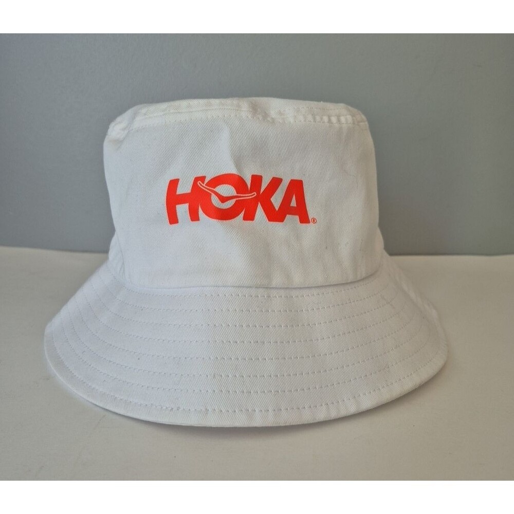 Hoka One One White Orange Logo 100% Cotton Bucket Hat Unisex One Size